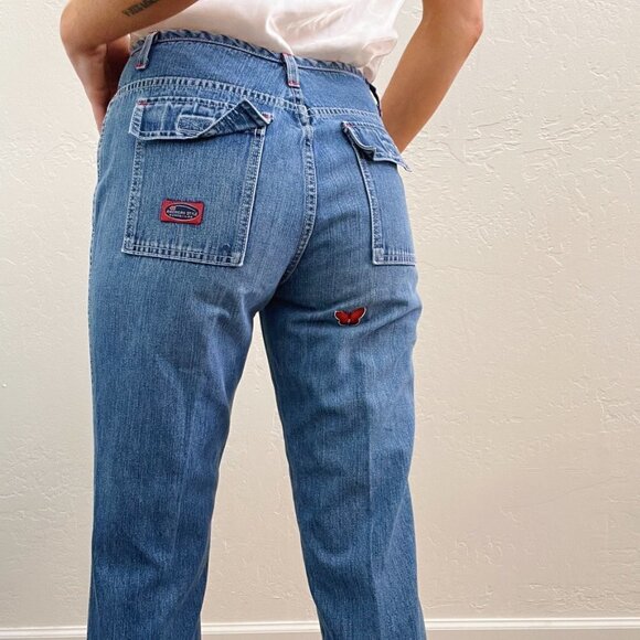 Vintage 90s/Y2K Eunina Butterfly Patch Bootcut Jeans - Picture 1 of 4
